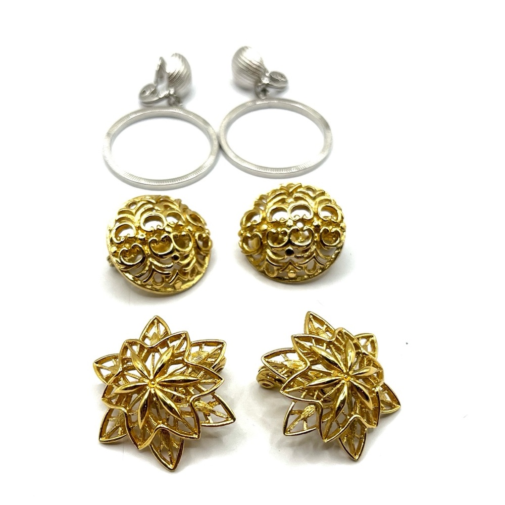 Vintage Monet Gold and Silver Tone Earring Clip on Earrings Vintage